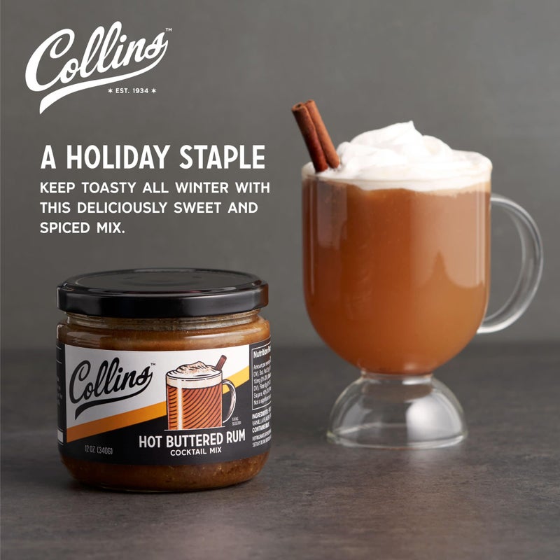 Collins Hot Buttered Rum Mix, Made With Brown Sugar and Butter with Vanilla and Rum Flavors, Hot Cocktail Recipe Ingredient, Bartender Mixer, Drinking Gifts, Home Cocktail bar, 12 fl oz - Image 2