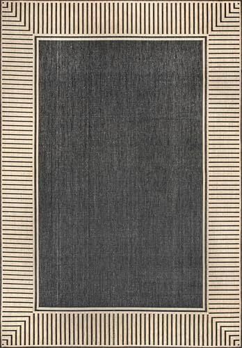 Nuloom Asha Dark GreyIvory 2 x 3 Casual Striped Border Soft and Cozy High Traffic Stain Resistant Easy Clean Durable Area Rug for IndoorOutdoor Patio Deck Porch Garden Courtyard - Image 3