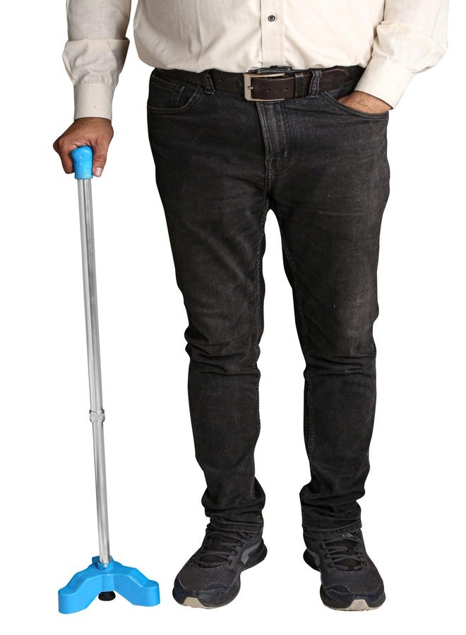 PHYSIQO ®¢ Quadripod ALUMINIUM Men/Women/Old People Walking Stick | For Elderly & those Physically Challenged |Lightweight | Height Adjustable walking stick with 3 Legs - Universal (Blue/Silver) - Image 2