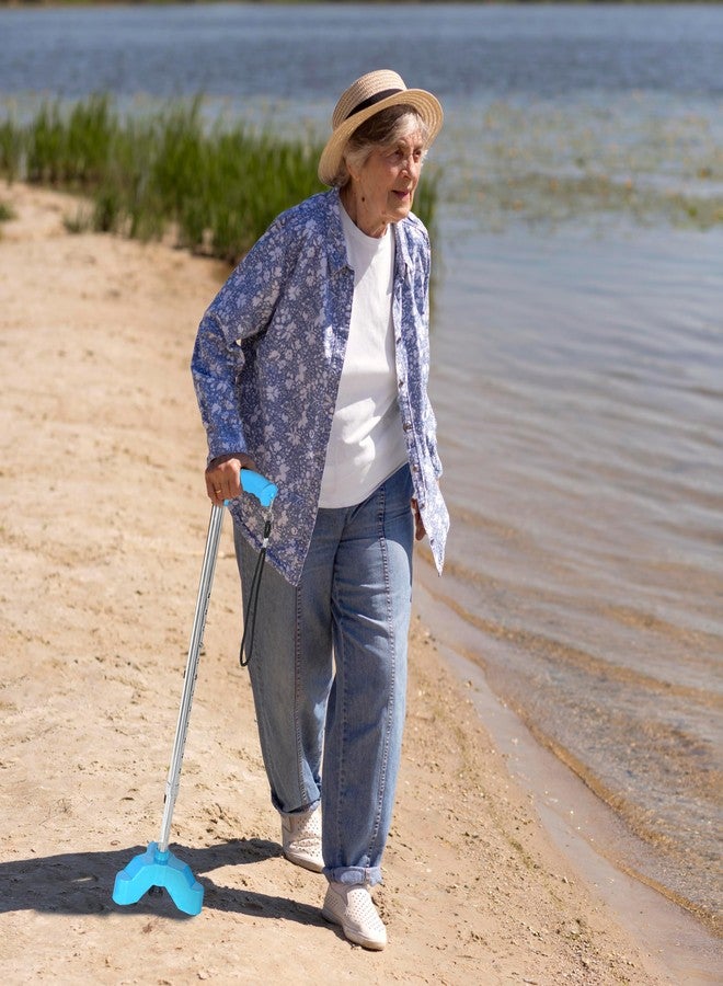 PHYSIQO ®¢ Quadripod ALUMINIUM Men/Women/Old People Walking Stick | For Elderly & those Physically Challenged |Lightweight | Height Adjustable walking stick with 3 Legs - Universal (Blue/Silver) - Image 5