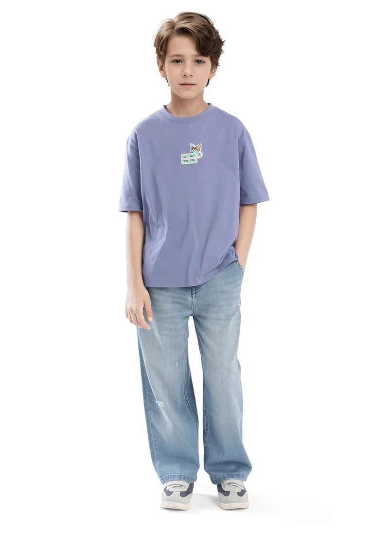 Rare Ones Rare Ones Kids Faun Light Purple Cotton Solid Slip-On Oversized Fit T-Shirt