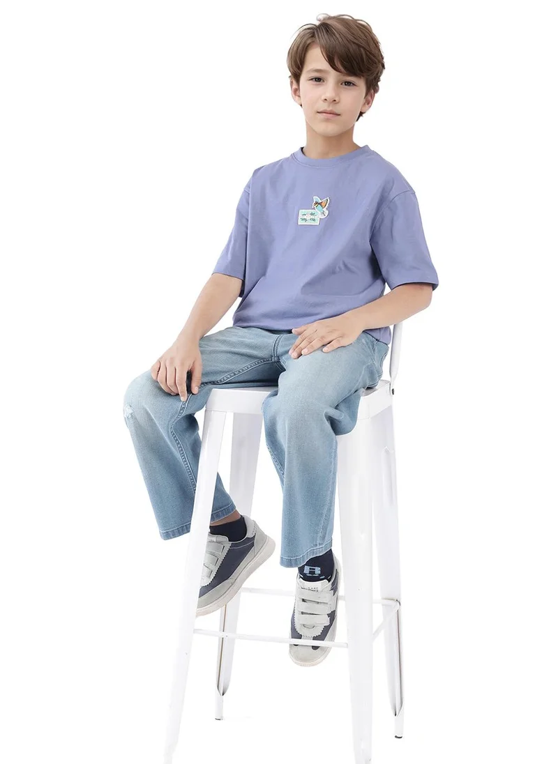 Rare Ones Rare Ones Kids Faun Light Purple Cotton Solid Slip-On Oversized Fit T-Shirt