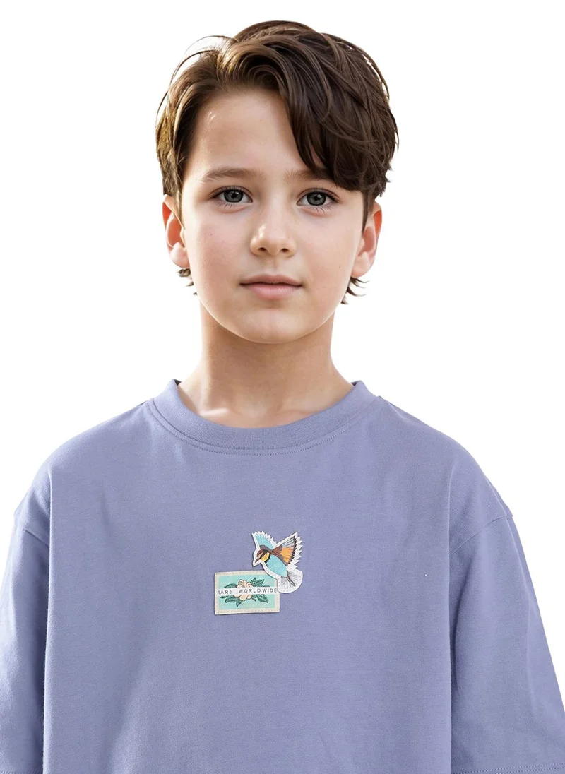 Rare Ones Rare Ones Kids Faun Light Purple Cotton Solid Slip-On Oversized Fit T-Shirt