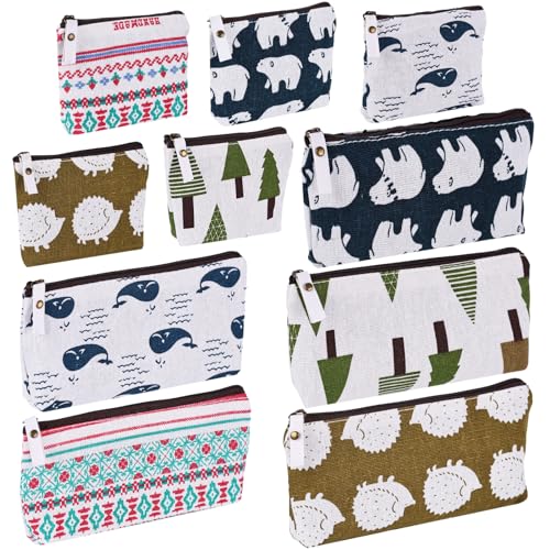Koogel 10 Packs Canvas Zipper Pencil Bags, 5 Style Pencil Case Pouch Bag Small Cosmetic Makeup Bags Coin Purse Multifunctional Cosmetic Makeup Bag Small Pouches for Purse - Image 1