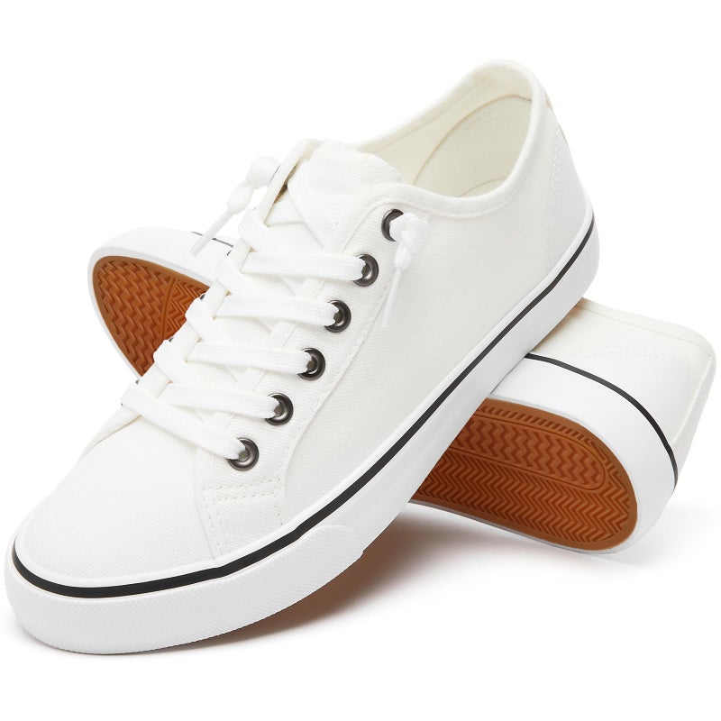 XRH Women Canvas Sneaker Slip On Non Slip Casual Shoes Lace Up Canvas Low Top White Shoes Loafers for Women Fashion White Sneaker Shoes(White,US8.5) - Image 1