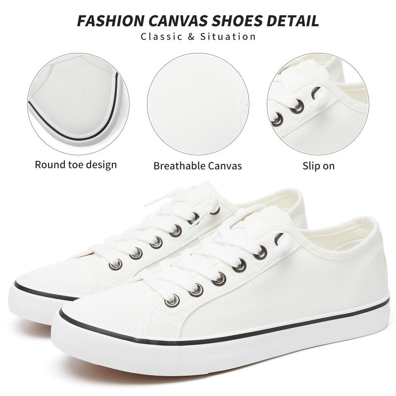 XRH Women Canvas Sneaker Slip On Non Slip Casual Shoes Lace Up Canvas Low Top White Shoes Loafers for Women Fashion White Sneaker Shoes(White,US8.5) - Image 3