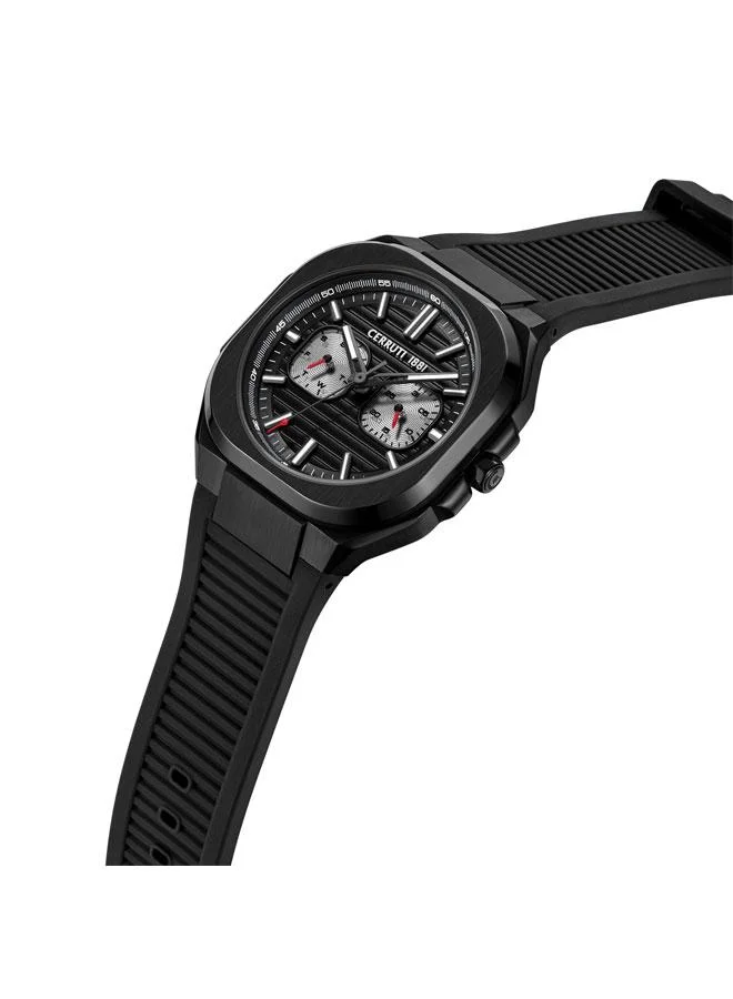 CERRUTI 1881 Leadri 31.5mm Black Dial Silicone Strap Multifunction Watch For Men