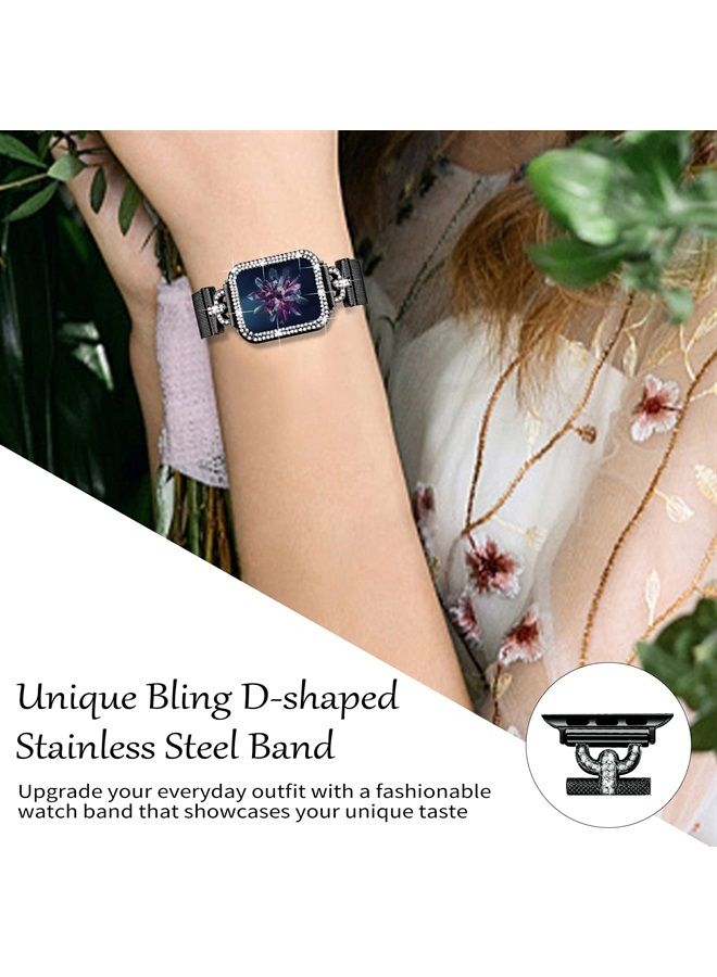 Magnetic Band Compatible with Apple Watch Band 38mm 40mm 41mm 42mm 44mm 45mm Milanese Strap with Bling Case and Screen Protector, Dressy Stainless Steel iWatch Loop for Women (Black 40mm)