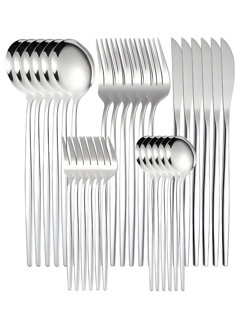 Betaoby 30 Piece Stainless Steel Knife Fork Spoon Full Set Silver for Home Office Restaurant Hotel, Include Spoons, Fork, Knife,Coffee spoon,Mirror Finish, Dishwasher Safe,Cutlery Set - Image 1