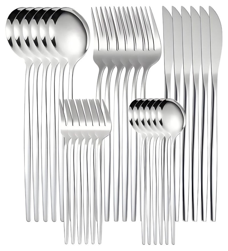 Betaoby 30 Piece Stainless Steel Knife Fork Spoon Full Set Silver for Home Office Restaurant Hotel, Include Spoons, Fork, Knife,Coffee spoon,Mirror Finish, Dishwasher Safe,Cutlery Set - Image 1