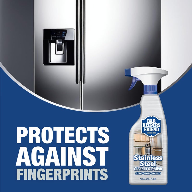 Bar Keepers Friend Stainless Steel Cleaner Spray (25.4 oz) + Microfiber Cloth - Removes Fingerprints and Grime Without Dulling - Image 3