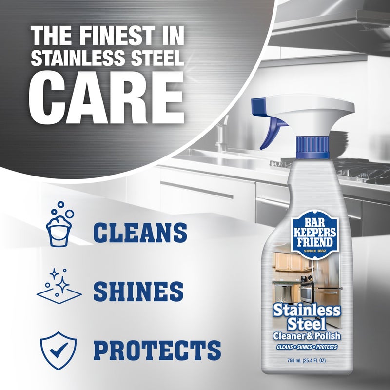 Bar Keepers Friend Stainless Steel Cleaner Spray (25.4 oz) + Microfiber Cloth - Removes Fingerprints and Grime Without Dulling - Image 2