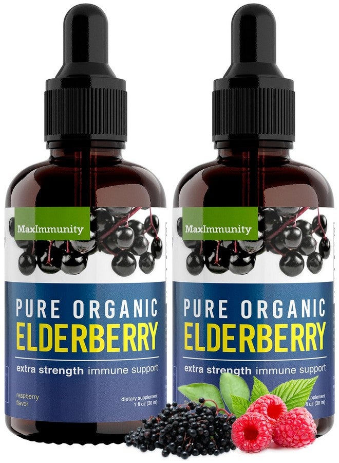 MaxImmunity Organic Elderberry Syrup, 60 Day Supply, Black Liquid Drops for Immune Support, Sambucus Elderberry Syrup - Liquid Extract Drops for Kids & Adults - Extra Strength (2 Pack) - Image 1