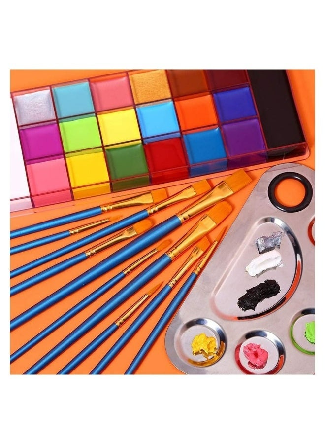 Apluynm 20 Colors Body Face Paint Cosplay Makeup Palette Kit, Professional Face Painting Kit for Kids & Adults, Red Black White Special Effects Paints Palette for Halloween with 10 Brushes - Image 5