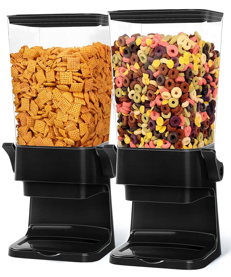 QNP Cereal Dispenser Countertop 2pcs,5.5L Cereal Containers Storage Dispenser for Pantry,Dry Food Storage Rice Containers,Candy Dispenser,Snack Organizer Machine for Grains, Nuts,Oatmeal, Pet Food Black - Image 1