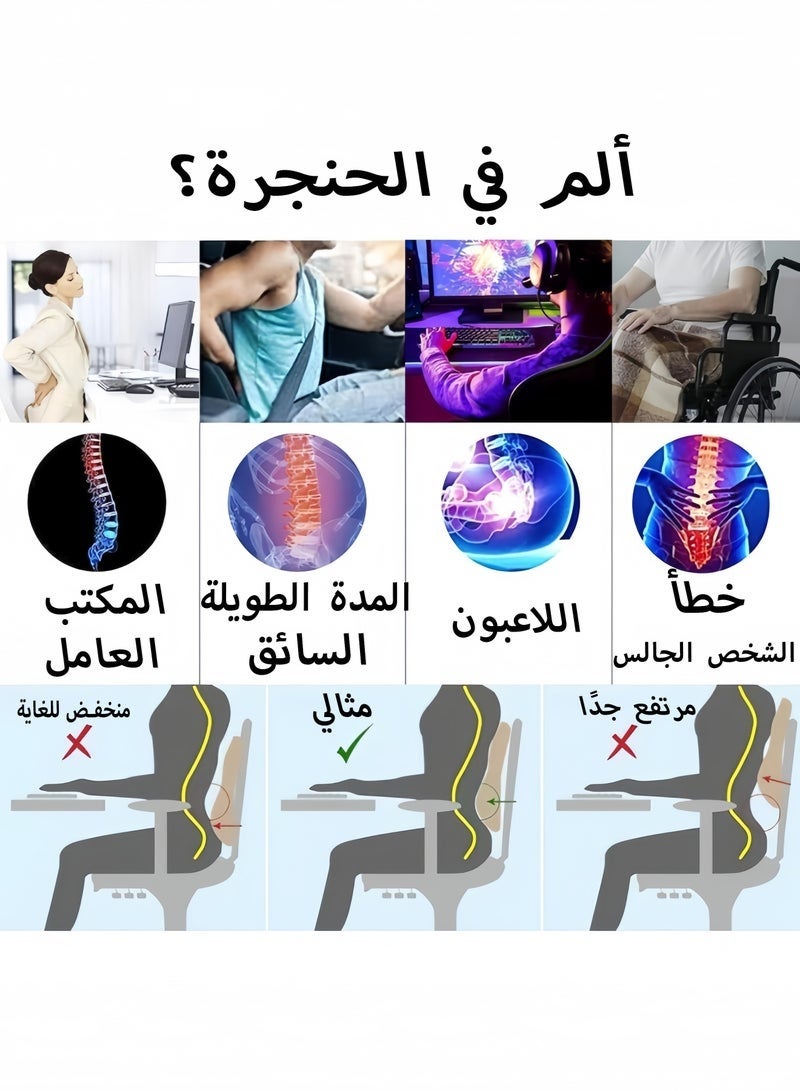 وسادة دعم قطنية مريحة لكرسي المكتب الظهر للسيارة وكرسي الكمبيوتر ظهر من الميموري فوم لتخفيف الالم وتحسين الوضعية غطاء شبكي اشرطة مزدوجة قابلة للتعديل أسفل بالكامل شبكة سوداء ثلاثية الأبعاد - Image 3