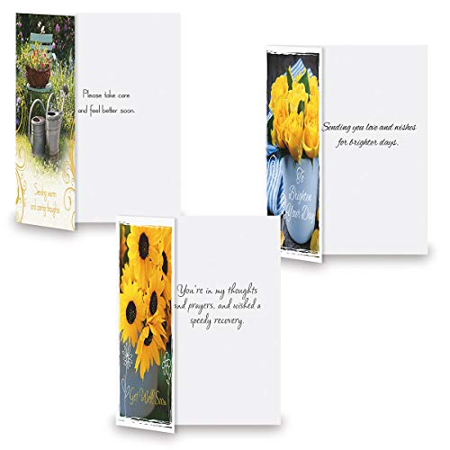 Current Get Well Florals Greeting Cards Value Pack- Set of 20 (10 designs) Large 5 x 7, Sentiments Inside, Get Well Soon Cards, Get Well Wishes, Envelopes Included - Image 3