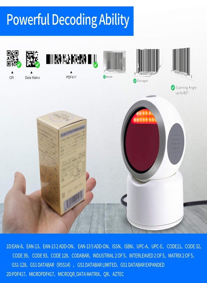 سيمكود ماسح ضوئي ثنائي الأبعاد لرموز QR، قارئ رموز تلقائي متعدد الاتجاهات يعمل بدون استخدام اليدين عبر منفذ USB من Symcode للدفع عبر الهاتف المحمول ومسح شاشة الكمبيوتر - Image 4