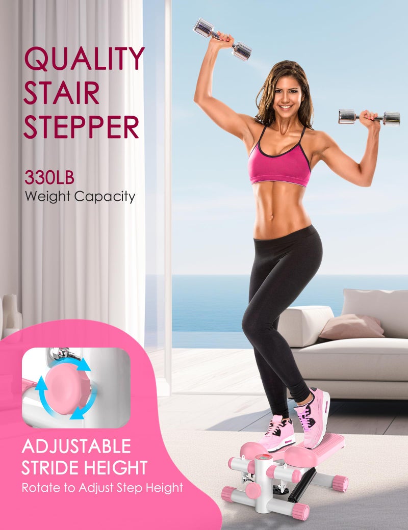 KitGody Steppers for Exercise at Home, Stair Stepper with Resistance Bands 330LBS Capacity, Pink Mini Stepper for Home Full Body Workout - Image 3