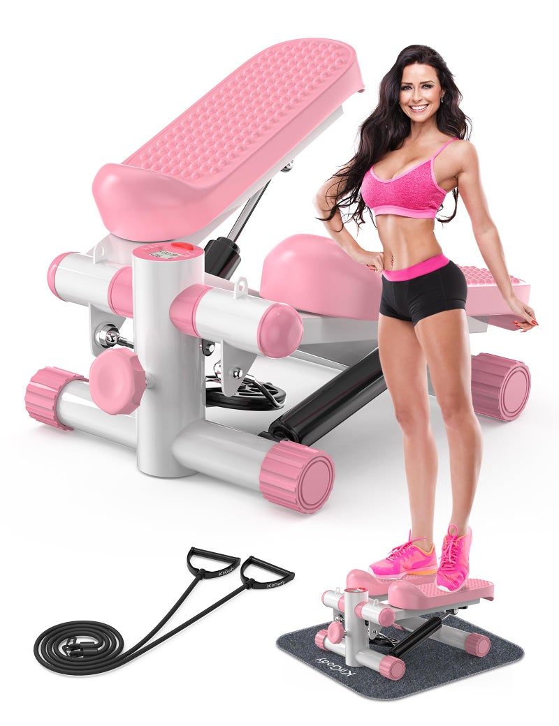 KitGody Steppers for Exercise at Home, Stair Stepper with Resistance Bands 330LBS Capacity, Pink Mini Stepper for Home Full Body Workout - Image 1