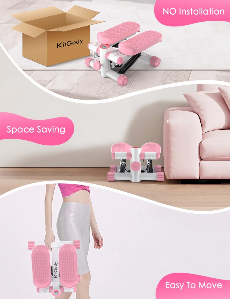 KitGody Steppers for Exercise at Home, Stair Stepper with Resistance Bands 330LBS Capacity, Pink Mini Stepper for Home Full Body Workout - Image 5