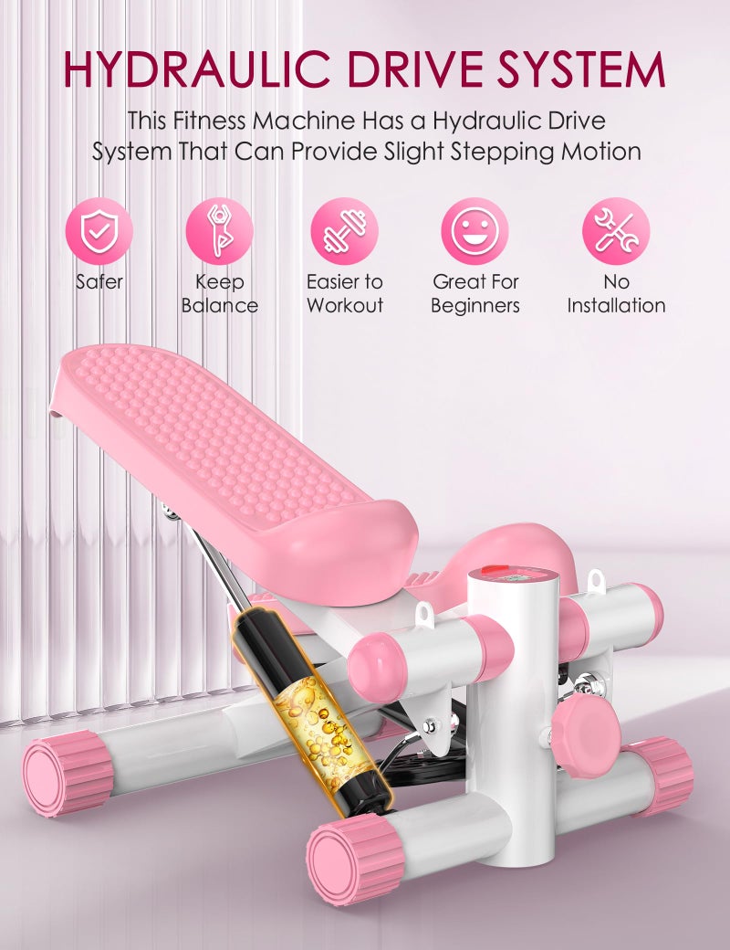 KitGody Steppers for Exercise at Home, Stair Stepper with Resistance Bands 330LBS Capacity, Pink Mini Stepper for Home Full Body Workout - Image 2