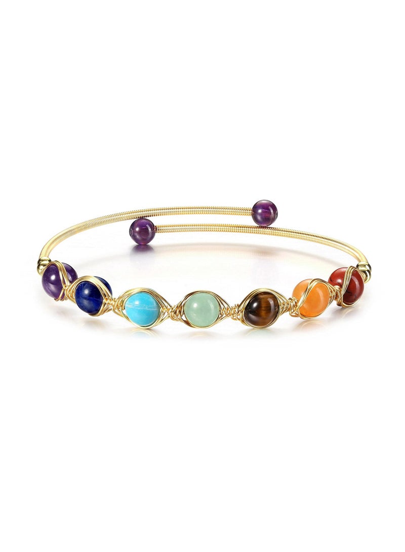 SYOSI Chakra Stones Bracelets for Women - Adjustable 14K Gold Wire Wrapped Reiki Healing Crystal Jewelry with Natural Gemstone Beads - Yoga Energy Ankle Bracelet for Girls - Image 1