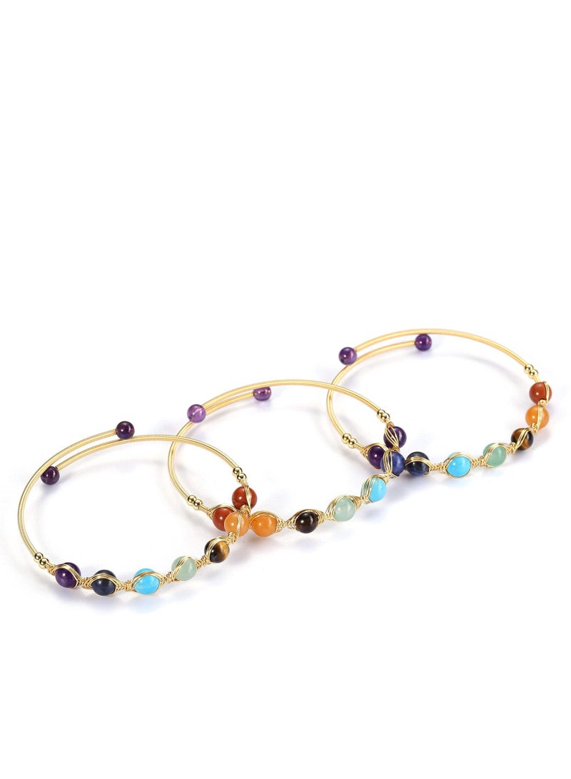 SYOSI Chakra Stones Bracelets for Women - Adjustable 14K Gold Wire Wrapped Reiki Healing Crystal Jewelry with Natural Gemstone Beads - Yoga Energy Ankle Bracelet for Girls - Image 2