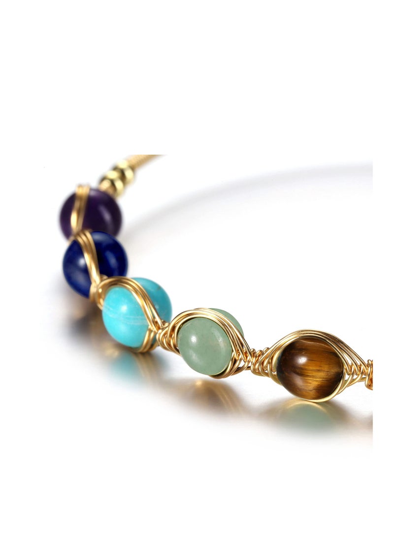 SYOSI Chakra Stones Bracelets for Women - Adjustable 14K Gold Wire Wrapped Reiki Healing Crystal Jewelry with Natural Gemstone Beads - Yoga Energy Ankle Bracelet for Girls - Image 5