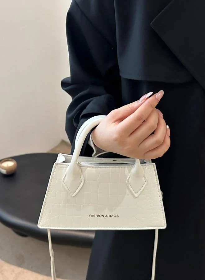 Take Two White Croc Embossed Crossbody Bag