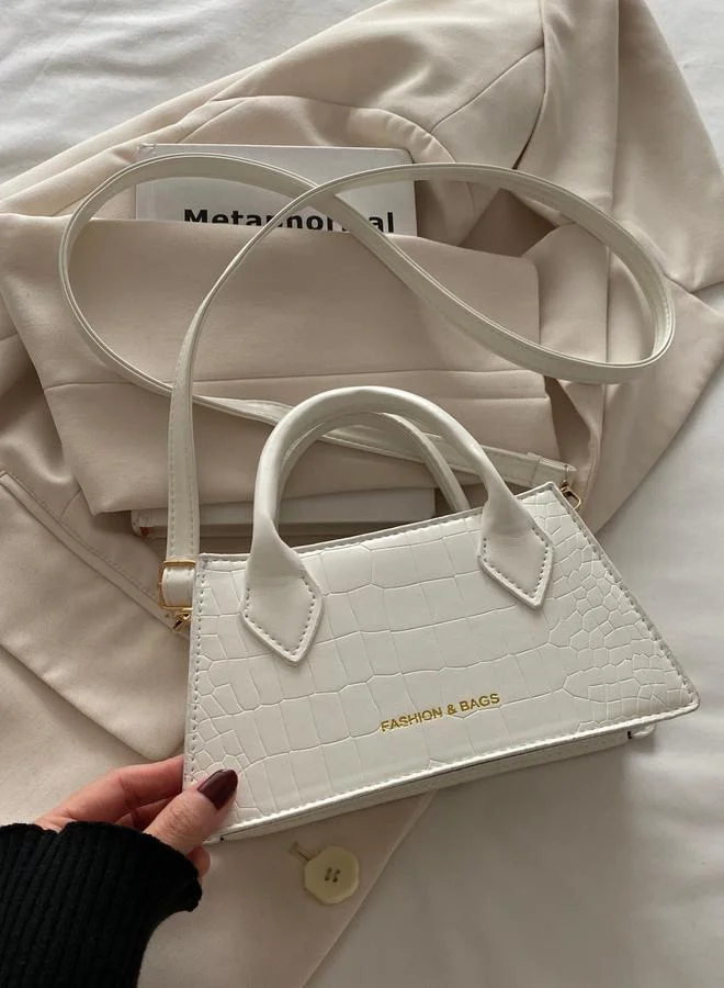 Take Two White Croc Embossed Crossbody Bag