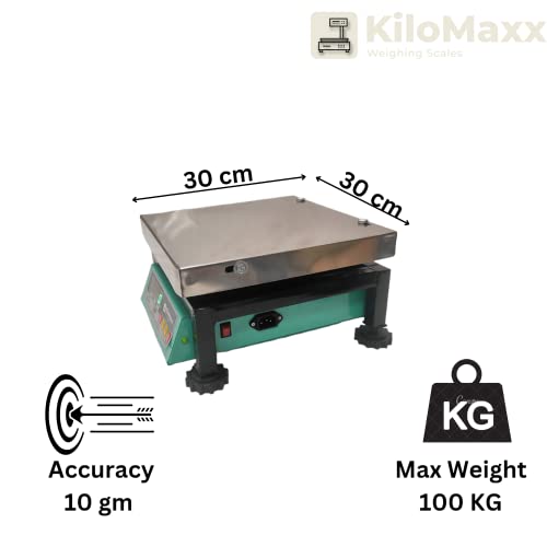 KiloMaxx كيلوماكس KM-06، ميزان إلكتروني بقدرة 100 كجم/ميزان مع شاشة خضراء مزدوجة فائقة السطوع للاستخدامات الصناعية في المتاجر والمصانع (12 * 12 بوصة، فولاذ) - Image 5