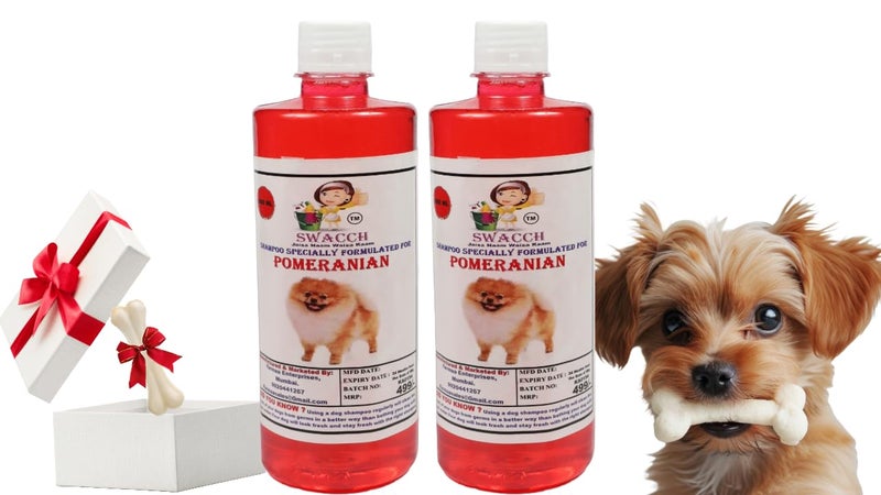 swacch Shampoo | Puppy Safe Shampoo | Pomeranian Dog Shampoo (500ml) (Pack of 2) Jasmine + Small White Bone | Dog Chew Bones | Teething chew Toy | Dental Teething |Combo Pack - Image 1