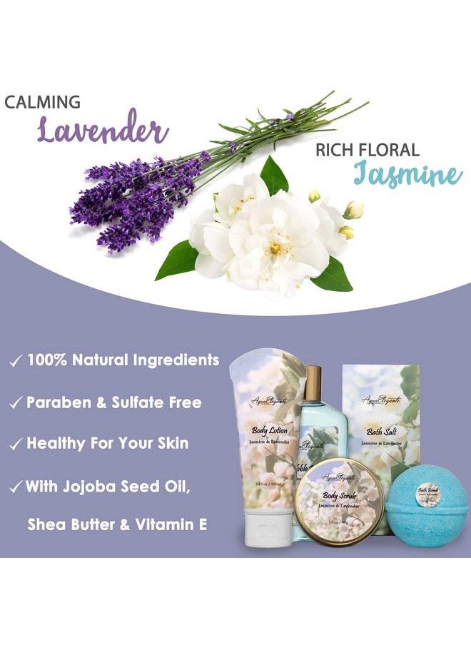 Aqua Elegante Spa Baskets For Women Luxury Bath Set With Jasmine & Lavender Spa Kit Includes Wash Bubble Bath Lotion Bath Salts Body Scrub Body Spray Shower Puff Bathbombs Soap And Towel  - Image 4