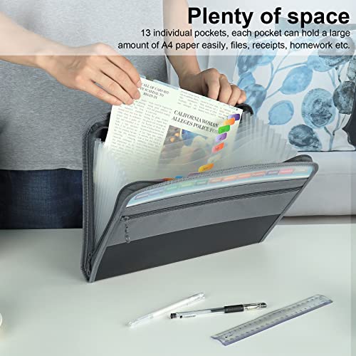 NAFY Expanding File Folder, 13 Pockets Document Organizer with Zipper, A4 Letter Size Portable Accordion Expanding File Folders with 27pcs Multicolor Labels for Home Office School Supplies (Black) - Image 2