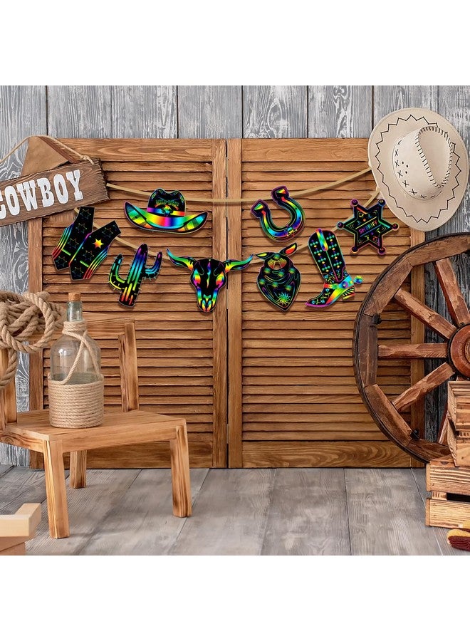 Hungdao 80 Pcs Western Cowboy Scratch Cards For Kids Colorful Rainbow Cowboy Scratch Paper Art With Wooden Stylus For Western Theme Birthday Party Classroom Diy Activities (Classic Style) - Image 5