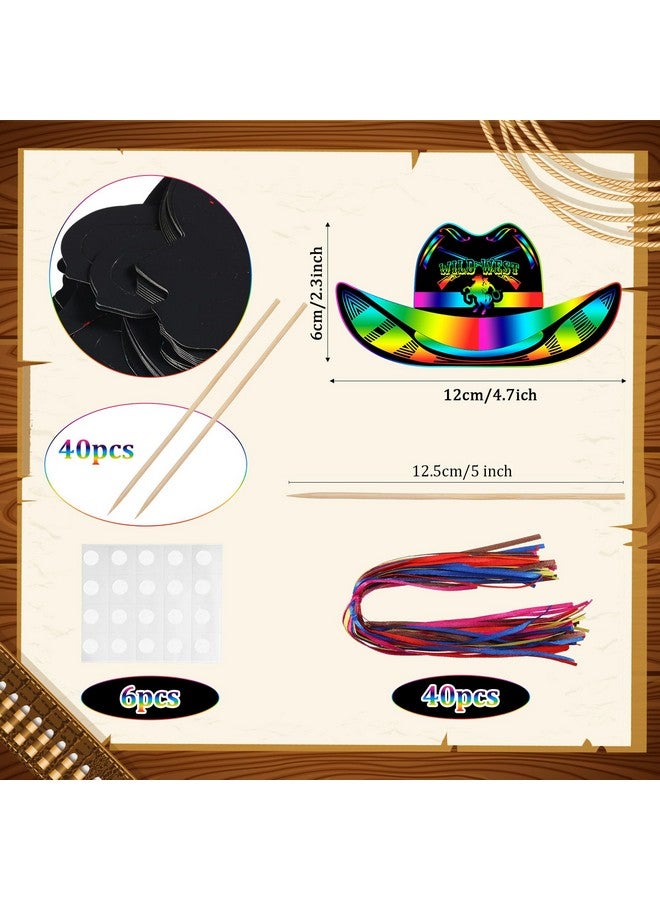 Hungdao 80 Pcs Western Cowboy Scratch Cards For Kids Colorful Rainbow Cowboy Scratch Paper Art With Wooden Stylus For Western Theme Birthday Party Classroom Diy Activities (Classic Style) - Image 2