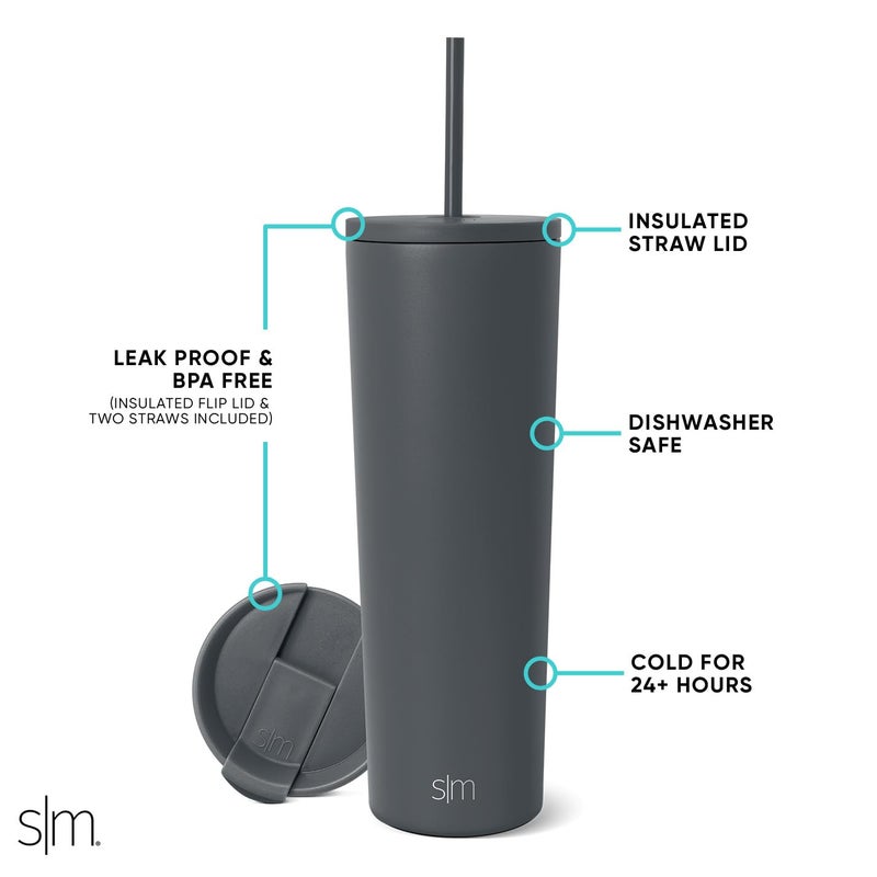 Simple Modern Insulated Tumbler with Lid and Straw | Iced Coffee Cup Reusable Stainless Steel Water Bottle Travel Mug | Gifts for Women Men Her Him | Classic Collection | 830ml | Graphite 28 oz. - Image 3