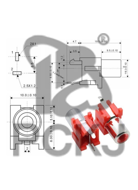 Av-1 Seat RCA Seat 2-pin 3-pin Audio Video Connector Female Socket Vertical Horizontal Single Hole-Colour:Av-8.4-6 Red