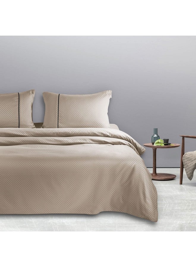 Spread Spain Oxford Cotton 400 Thread Count Soft Comfort Modern Design Bedsheets for Double Bed Fitted Bedsheet with 2 Pillow Covers Taupe (72" x 78" + 12" Inch) - Image 2