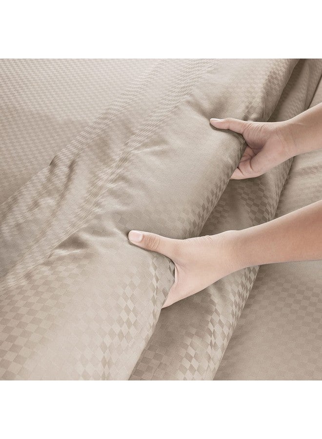Spread Spain Oxford Cotton 400 Thread Count Soft Comfort Modern Design Bedsheets for Double Bed Fitted Bedsheet with 2 Pillow Covers Taupe (72" x 78" + 12" Inch) - Image 3
