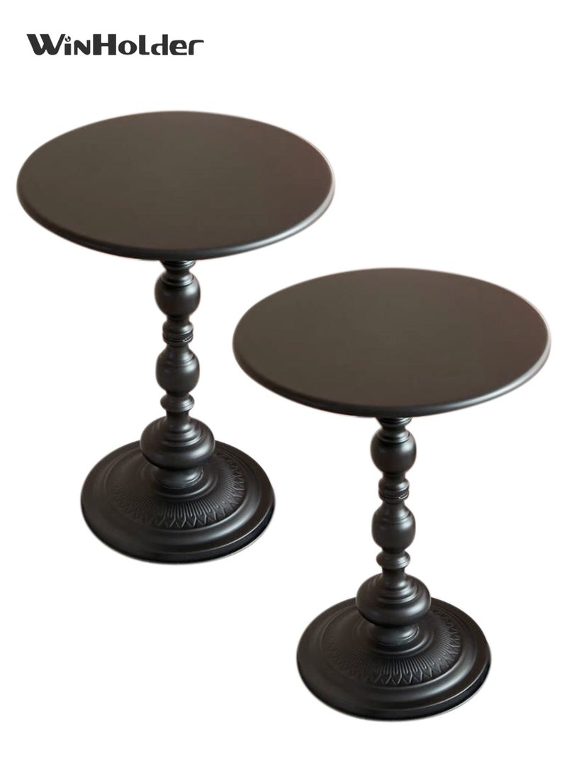 WinHolder 2-Pieces Coffee Table,  Living Room Round Side Table, Modern Simple Corner Metal Iron Outdoor Service table, Easy Assembly, Black 40x40x52 - Image 1