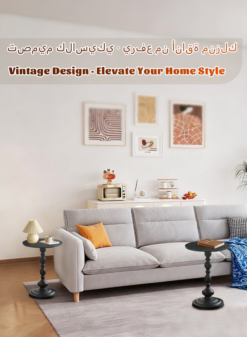 WinHolder 2-Pieces Coffee Table,  Living Room Round Side Table, Modern Simple Corner Metal Iron Outdoor Service table, Easy Assembly, Black 40x40x52 - Image 4