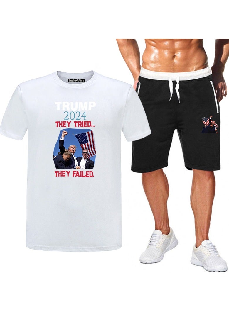 KUYING New Trump Print Short Sleeved Shorts Set - Image 1
