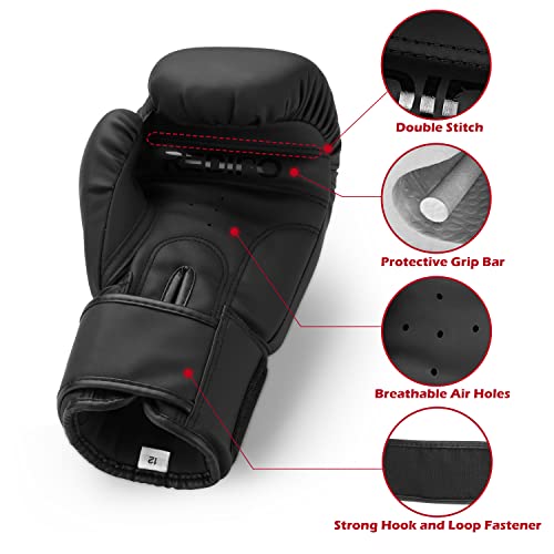 Redipo Boxing Gloves for Men & Women, Premium Leather Sparring Heavy Bag Training Gloves, Pro Punching Bag Gloves for Muay Thai, Kickboxing, MMA (Black, 14OZ) - Image 2