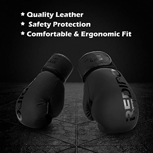 Redipo Boxing Gloves for Men & Women, Premium Leather Sparring Heavy Bag Training Gloves, Pro Punching Bag Gloves for Muay Thai, Kickboxing, MMA (Black, 14OZ) - Image 5