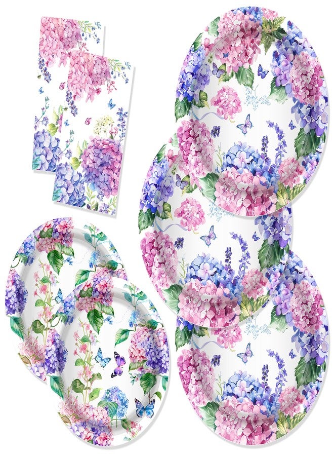 CC HOME Hydrangea Birthday Paper Plates Napkins Pink Purple Flowers Disposable Tableware Set Party Supplies Spring Floral Theme Dinnerware Serves 24 Guests for Audlts Kids Baby Shower Birthday 88PCS - Image 1