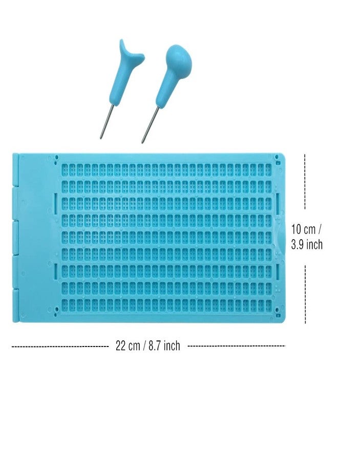VISIONU 9 Lines 28 Cells Braille Writing Slate with 2 pcs Styluses, Braille Slate Kit, Blue - Image 2