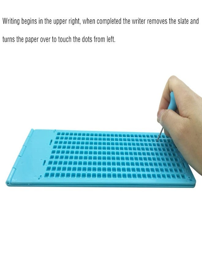 VISIONU 9 Lines 28 Cells Braille Writing Slate with 2 pcs Styluses, Braille Slate Kit, Blue - Image 5