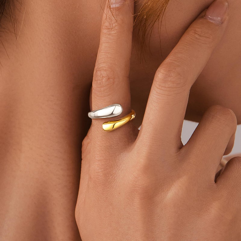 Poxtex Two Tone Gold Silver Band Ring for Women, Non Tarnish Mixed Metal Ring Jewelry Size 8 - Image 4